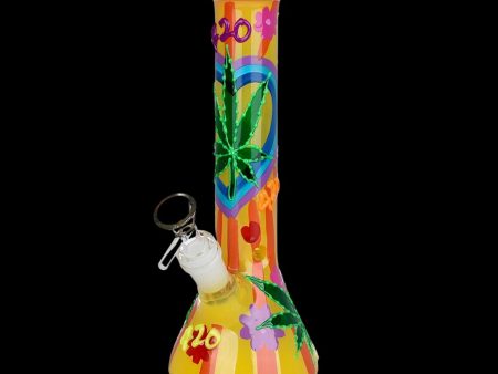 420 Hemp Leaf Glow In The Dark Beaker Water Pipe Online Hot Sale