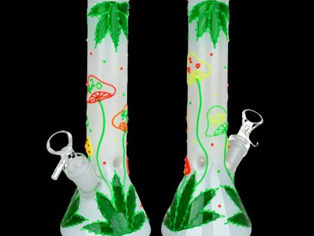 420 Hemp Leaf and Shrooms Glow in the Dark Water Pipe For Sale