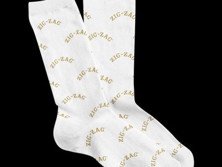 Zig Zag Crew Socks - White with Gold Logo Cheap