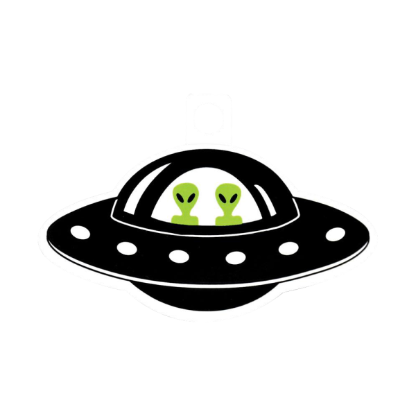 Alien Twins in Flying Saucer Spaceship Sticker Online