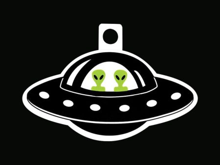 Alien Twins in Flying Saucer Spaceship Sticker Online