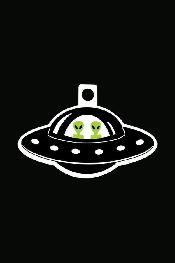 Alien Twins in Flying Saucer Spaceship Sticker Online