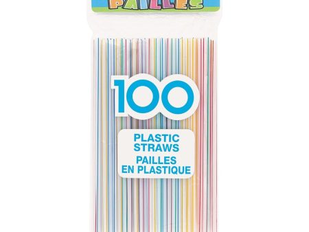 UNIQUE - Flexible Plastic Drinking Straws, Assorted Striped - 100 Straws Discount